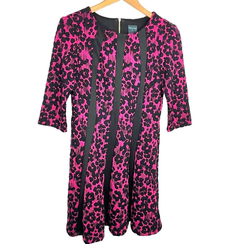 Floral Pink and Black 3/4 Sleeve Dress Hot Pink Striped Gabby Skye 10